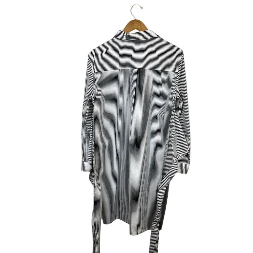 DKNY  Women's Size 12 Black Striped Tie-Waist Shirtdress Knee Length
